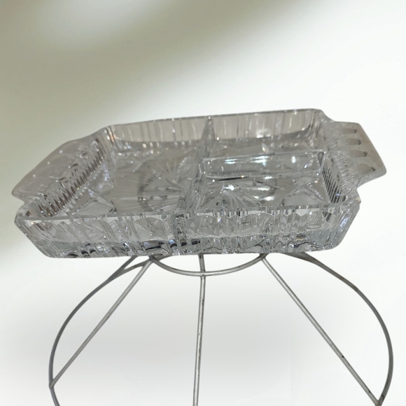Vintage Lead Crystal Divided Serving Dish Bohemian Glass - Picture 3 of 8